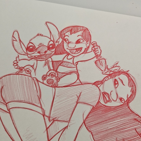 Disney Lilo And Stitch And Nani Character Animation Drawing/Sketch Signed art - Picture 3 of 5